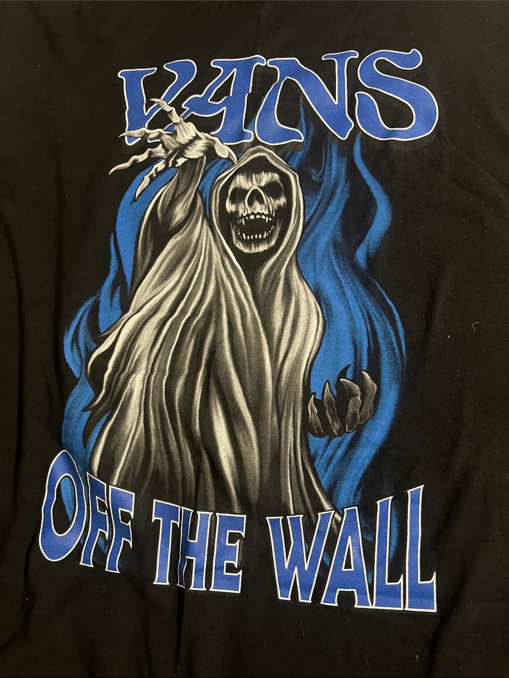 Vans Black T‑Shirt with Blue and Gray Grim Reaper Graphic